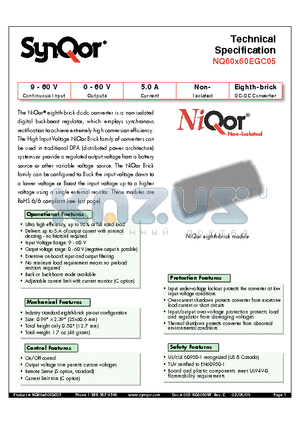 NQ60T60EGC05NYS-G datasheet - Eighth-brick DC-DC Converter