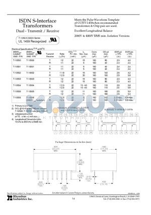 T-10503 datasheet - ISDN S-Interface Transformers