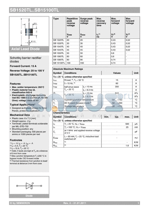 SB15100TL datasheet - Schottky barrier rectifier diodes