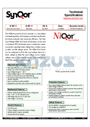 NQ60T60QGC20NRC-G datasheet - Quarter-brick DC-DC Converter