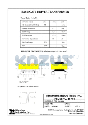 T-1055 datasheet - BASE/GATE DRIVER TRANSFORMER