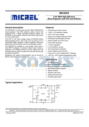 MIC2253-06YML datasheet - 3.5A 1MHz High Efficiency Boost Regulator with OVP and Softstart
