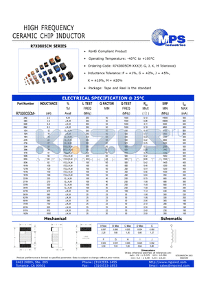 R7X0805CM-2N2 datasheet - HIGH FREQUENCY CERAMIC CHIP INDUCTOR