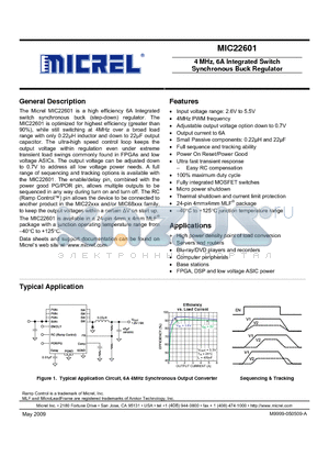 MIC22601 datasheet - 4 MHz, 6A Integrated Switch Synchronous Buck Regulator