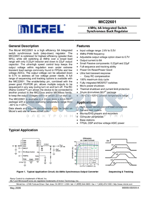 MIC22601YML datasheet - 4 MHz, 6A Integrated Switch Synchronous Buck Regulator