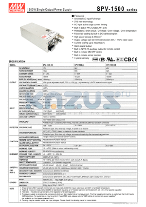 SPV-1500 datasheet - 1500W Single Output Power Supply