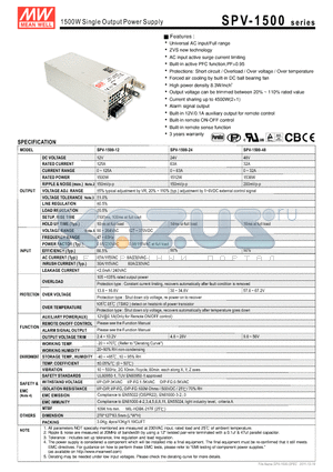 SPV-1500-12 datasheet - 1500W Single Output Power Supply
