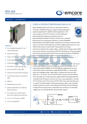 OT-DTCR-2 datasheet - DWDM Wideband Optical Link