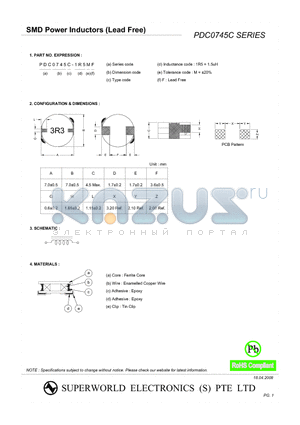 PDC0745C-220MF datasheet - SMD POWER INDUCTORS