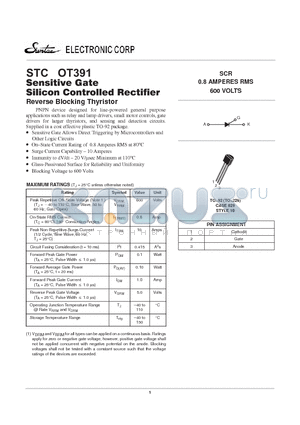 OT391 datasheet - SENSITIVE GATE SILICON CONTROLLED RECTIFIER