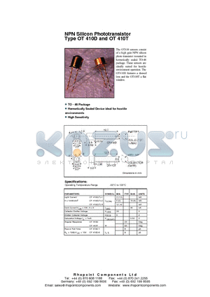 OT410D datasheet - NPN Silicon Phototransistor