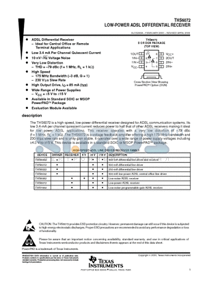 THS6072CDGN datasheet - LOW-POWER ADSL DIFFERENTIAL RECEIVER