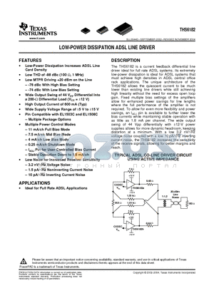 THS6182 datasheet - LOW-POWER DISSIPATION ADSL LINE DRIVER