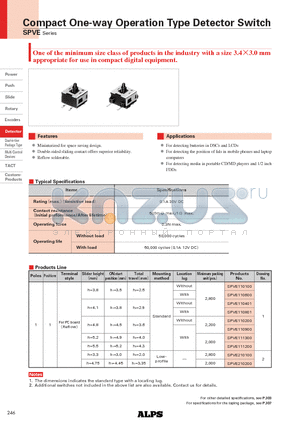 SPVE110401 datasheet - Compact One-way Operation Type Detector Switch