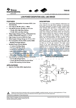 THS6182DW datasheet - LOW-POWER DISSIPATION ADSL LINE DRIVER