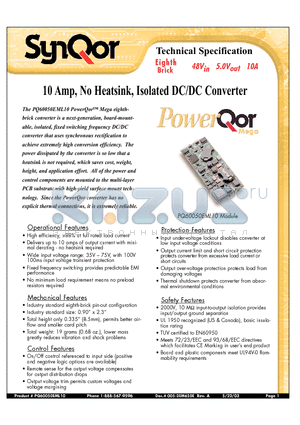 PQ60050EML10NRS datasheet - 10 Amp, No Heatsink, Isolated DC/DC Converter