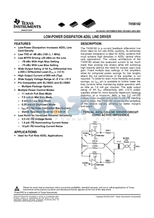 THS6182D datasheet - LOW-POWER DISSIPATION ADSL LINE DRIVER