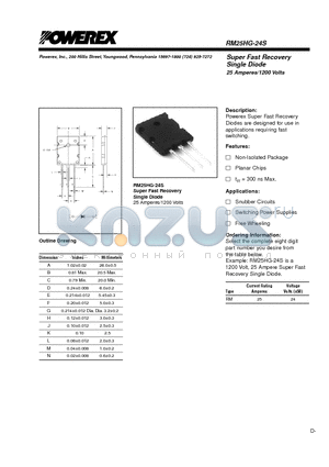 RM25HG-24S datasheet - Super Fast Recovery Single Diode (25 Amperes/1200 Volts)