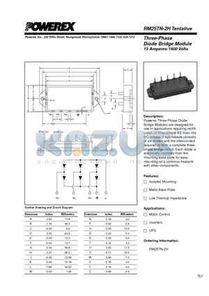 RM25TN-2H datasheet - Three-Phase Diode Bridge Module (15 Amperes/1600 Volts)