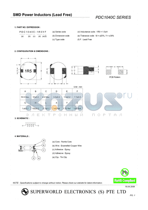 PDC1040C-2R5YF datasheet - SMD Power Inductors