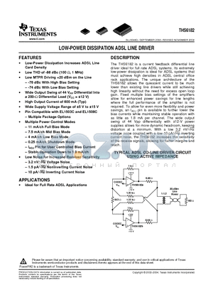 THS6182RHFTG4 datasheet - LOW-POWER DISSIPATION ADSL LINE DRIVER