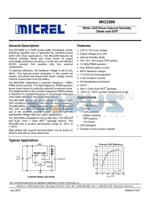 MIC2289-24BML datasheet - 2mm  2mm White LED Driver with Internal Schottky Diode and OVP