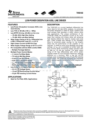 THS6182_07 datasheet - LOW-POWER DISSIPATION ADSL LINE DRIVER
