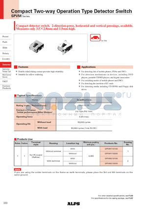 SPVM110100 datasheet - Compact Two-way Operation Type Detector Switch