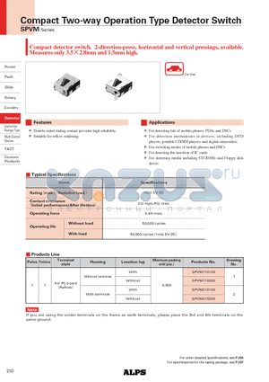 SPVM110200 datasheet - Compact Two-way Operation Type Detector Switch