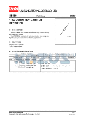 SB160 datasheet - 1.0A SCHOTTKY BARRIER RECTIFIER