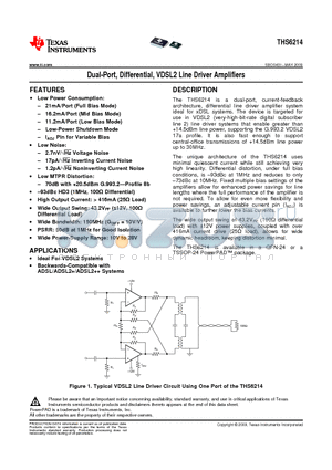 THS6214IRHFR datasheet - Dual-Port, Differential, VDSL2 Line Driver Amplifiers