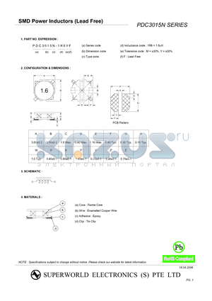 PDC3015N-3R3YF datasheet - SMD POWER INDUCTORS