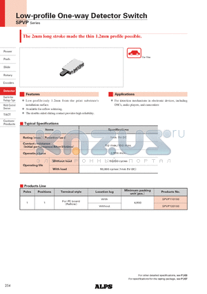 SPVP datasheet - Low-profile One-way Detector Switch