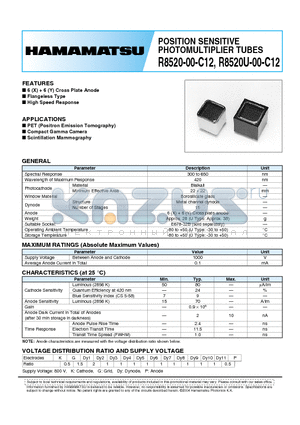 R8520U-00-C12 datasheet - POSITION SENSITIVE PHOTOMULTIPLIER TUBES