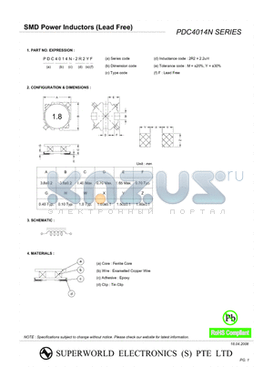 PDC4014N-4R7YF datasheet - SMD POWER INDUCTORS