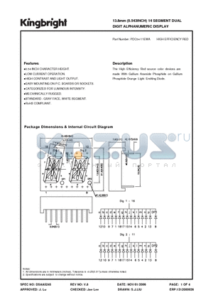 PDC54-11EWA datasheet - 13.8mm (0.543INCH) 14 SEGMENT DUAL DIGIT ALPHANUMERIC DISPLAY