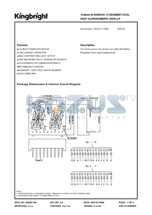 PDC54-11GWA datasheet - 13.8mm (0.543INCH) 14 SEGMENT DUAL DIGIT ALPHANUMERIC DISPLAY