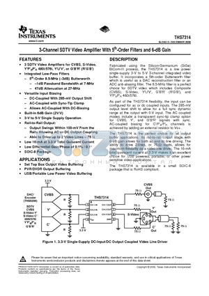 THS7314DG4 datasheet - 3-Channel SDTV Video Amplifier With 5th-Order Filters and 6-dB Gain