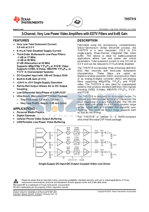 THS7319IZSVR datasheet - 3-Channel, Very Low Power Video Amplifiers with EDTV Filters and 6-dB Gain