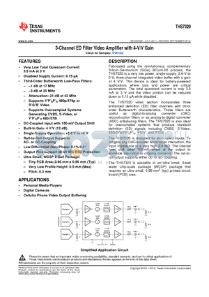 THS7320IYHCT datasheet - 3-Channel ED Filter Video Amplifier with 4-V/V Gain