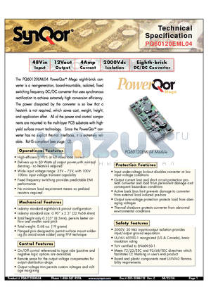 PQ60120EML04PKS datasheet - Eighth-brick DC/DC Converter