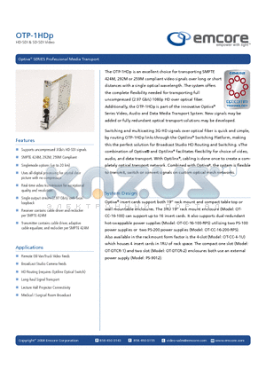 OTP-1HDPR-C2-XX-IC datasheet - HD-SDI & SD-SDI Video