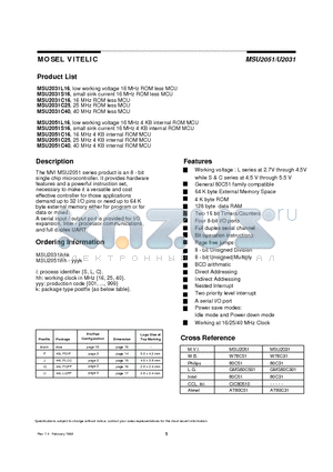 MSU2031C25 datasheet - low working voltage 16 MHz ROM less MCU