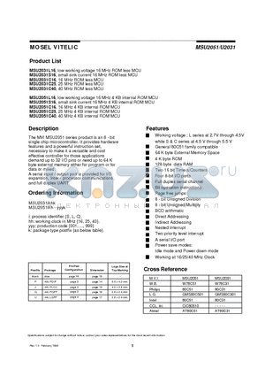 MSU2031C40 datasheet - low working voltage 16 MHz ROM less MCU