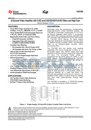 THS7360IPW datasheet - 6-Channel Video Amplifier with 3-SD and 3-SD/ED/HD/Full-HD Fiters and High Gain