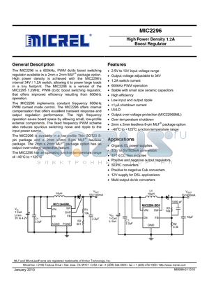 MIC2296YML datasheet - High Power Density 1.2A Boost Regulator