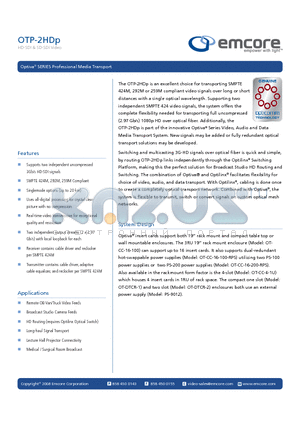 OTP-2HDPT-C2D-XX-IC datasheet - HD-SDI & SD-SDI Video