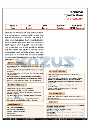 PQ60120HZA50NNS-G datasheet - Half-brick DC/DC Converter