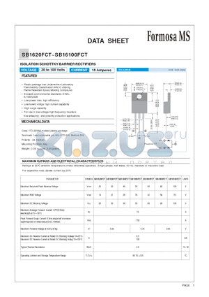 SB1620FCT datasheet - ISOLATION SCHOTTKY BARRIER RECTIFIERS