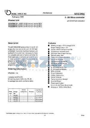 MSU2956C25 datasheet - 8-Bit Micro-controller